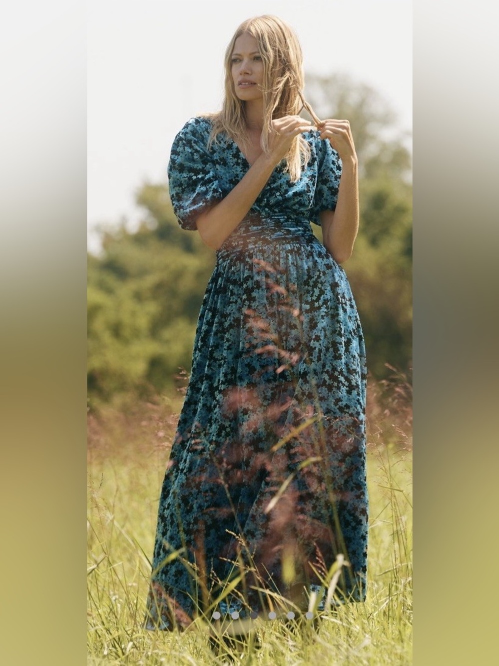 NWT Anthropologie Katerina Blue/Black Floral Velvet V-Neck Maxi Dress Size Small - Picture 3 of 13